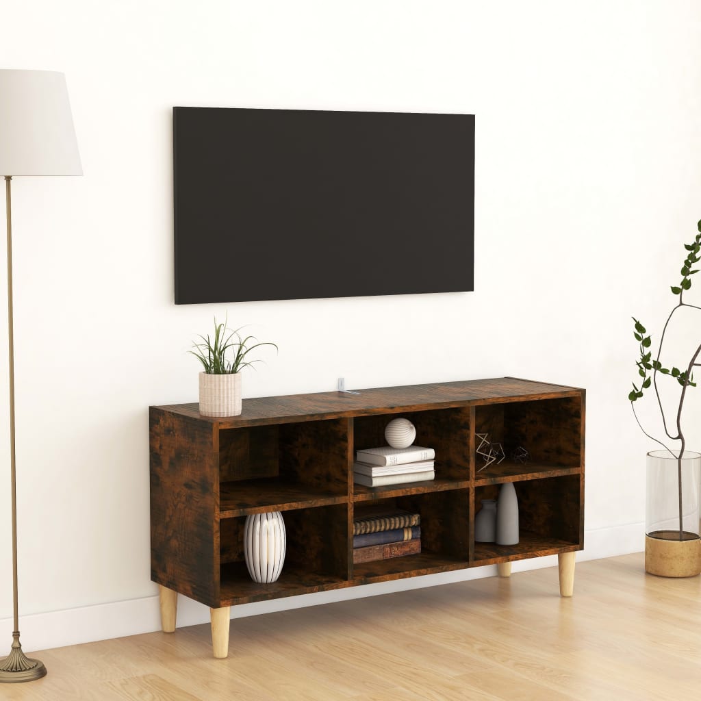 vidaXL TV Cabinet with Solid Wood Legs Smoked Oak 103.5x30x50 cm
