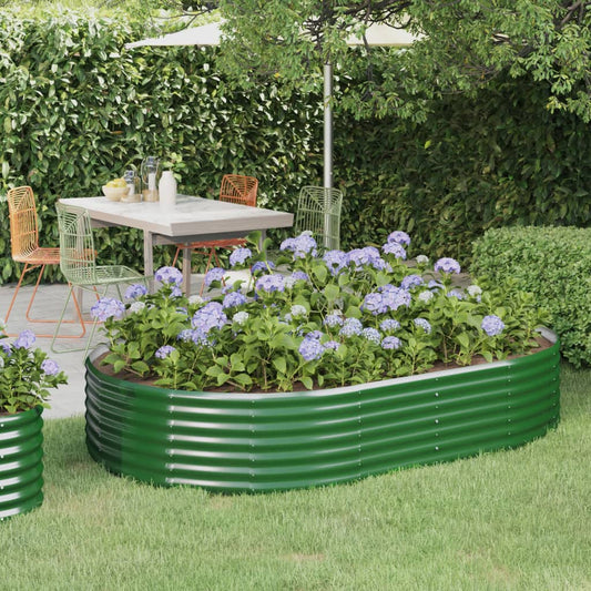 vidaXL Garden Raised Bed Powder-coated Steel 214x140x36 cm Green