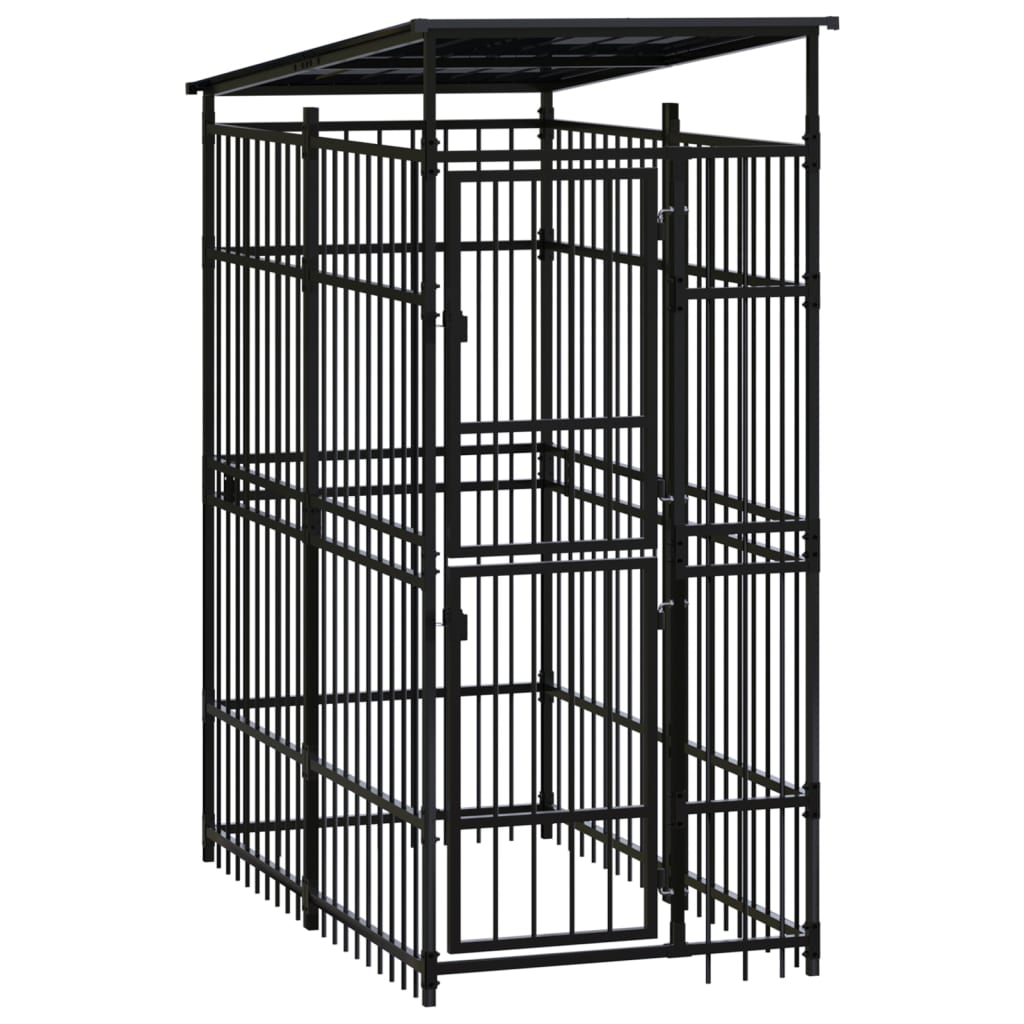 vidaXL Outdoor Dog Kennel with Roof Steel 1.84 må_
