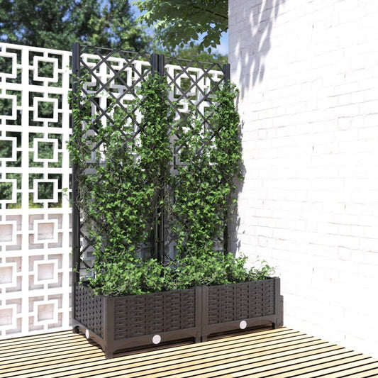 vidaXL Garden Planter with Trellis Black 80x40x121.5 cm PP