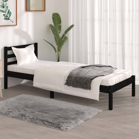 vidaXL Bed Frame Solid Wood Pine 75x190 cm Black Small Single