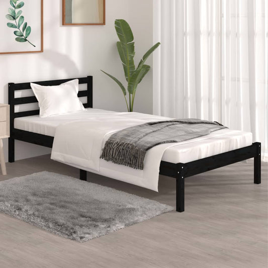 vidaXL Bed Frame Solid Wood Pine 90x190 cm Black Single