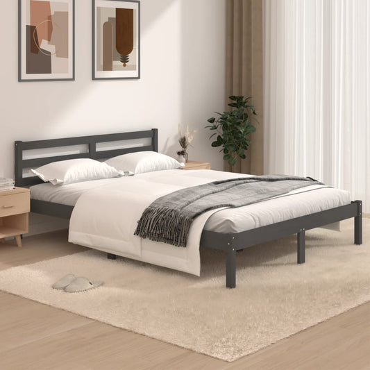 vidaXL Bed Frame Solid Wood Pine 120x190 cm Grey Small Double