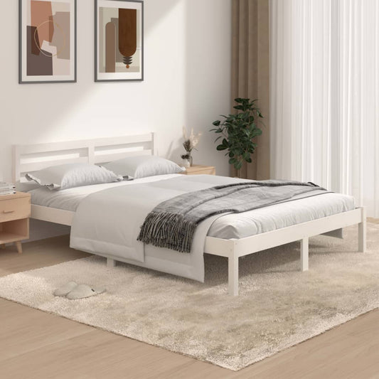 vidaXL Bed Frame Solid Wood Pine 135x190 cm White Double