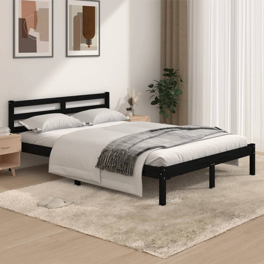 vidaXL Bed Frame Solid Wood Pine 135x190 cm Black Double
