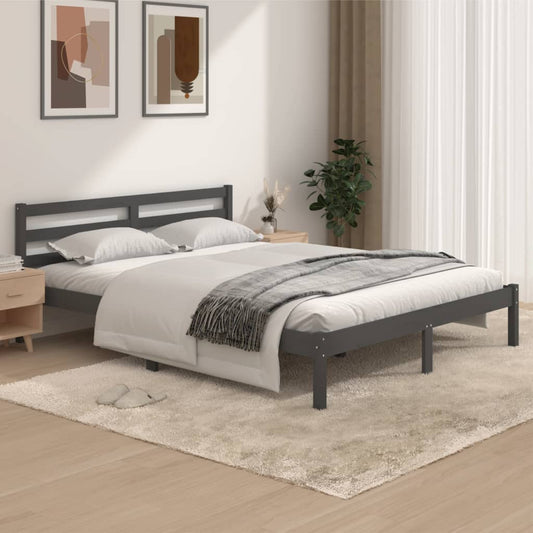 vidaXL Bed Frame Solid Wood Pine 150x200 cm Grey King Size