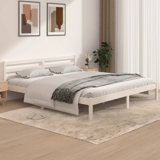 vidaXL Bed Frame Solid Wood Pine 180x200 cm White Super King Size