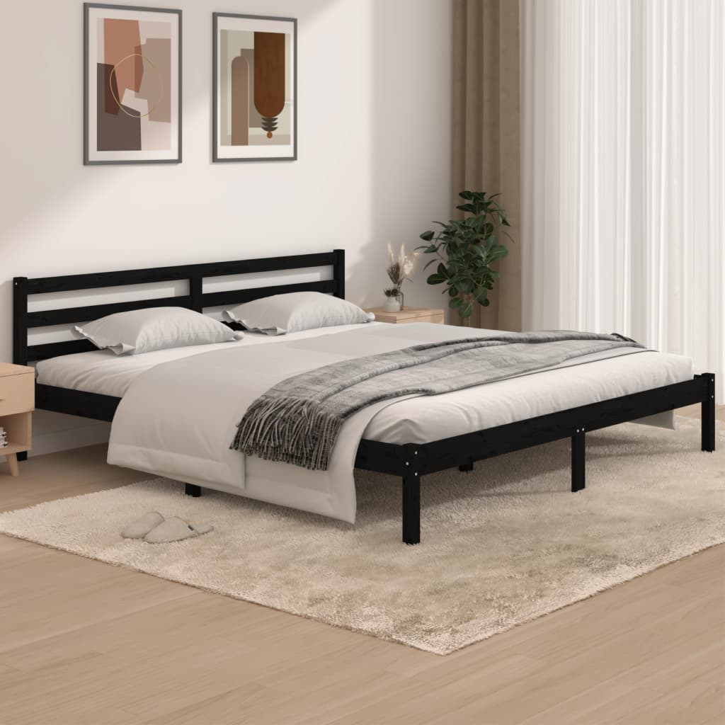 vidaXL Bed Frame Solid Wood Pine 180x200 cm Black Super King Size