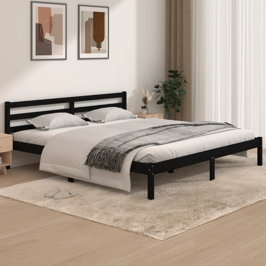 vidaXL Bed Frame Solid Wood Pine 180x200 cm Black Super King Size