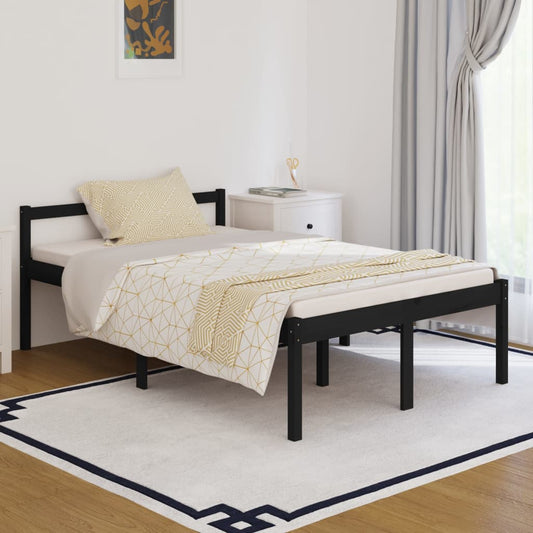 vidaXL Bed Frame Black 120x190 cm Small Double Solid Wood Pine