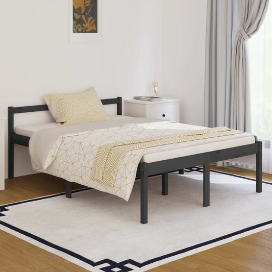 vidaXL Bed Frame Grey 135x190 cm Double Solid Wood Pine