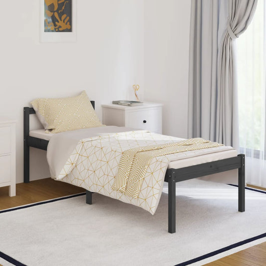 vidaXL Bed Frame Grey 90x200 cm Solid Wood Pine
