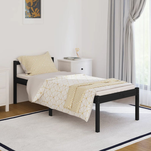 vidaXL Bed Frame Black 90x200 cm Solid Wood Pine