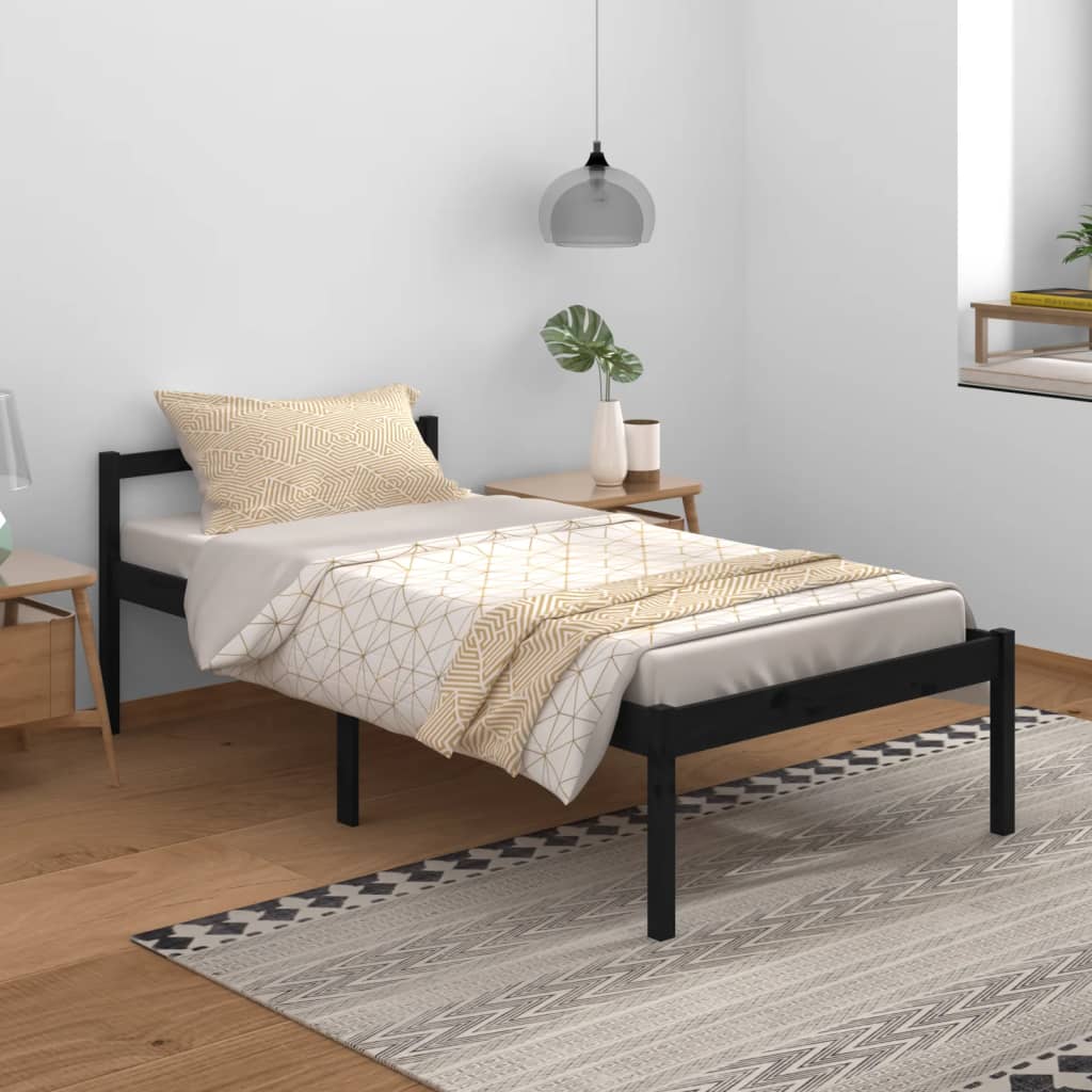 vidaXL Bed Frame Black 100x200 cm Solid Wood Pine