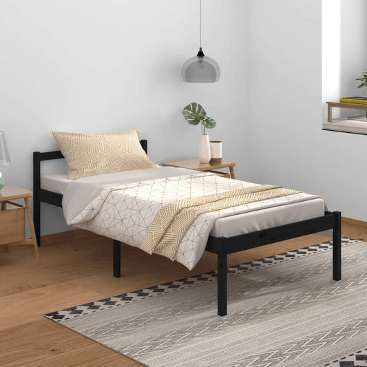 vidaXL Bed Frame Black 100x200 cm Solid Wood Pine