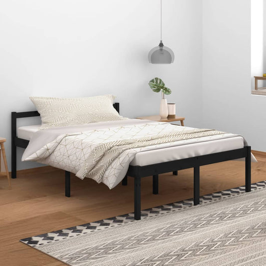 vidaXL Bed Frame Black 140x200 cm Solid Wood Pine