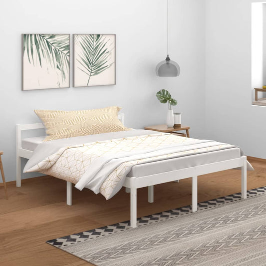 vidaXL Bed Frame White 150x200 cm King Size Solid Wood Pine
