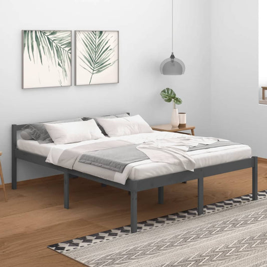 vidaXL Bed Frame Grey 160x200 cm Solid Wood Pine