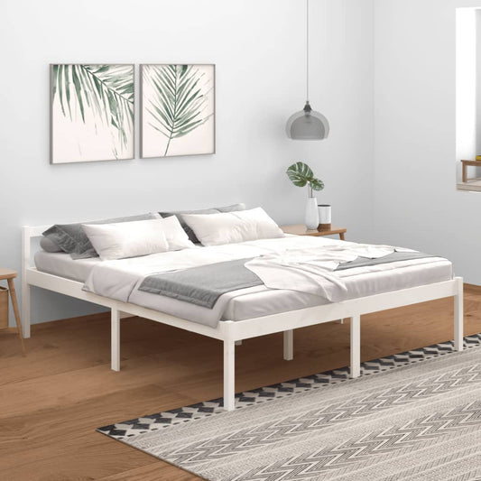 vidaXL Bed Frame White 180x200cm Super King Size Solid Wood Pine