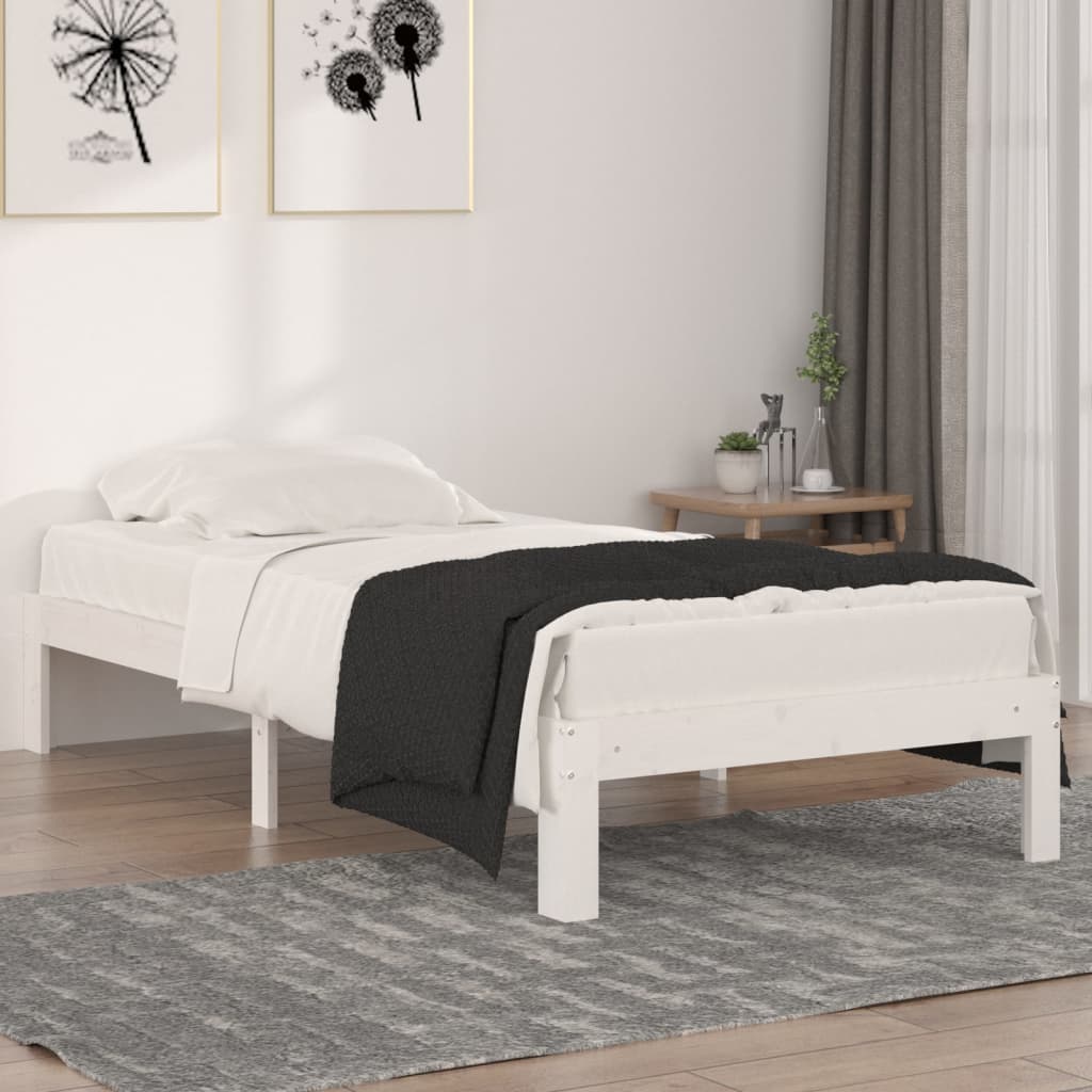 vidaXL Bed Frame White Solid Wood 90x190 cm Single