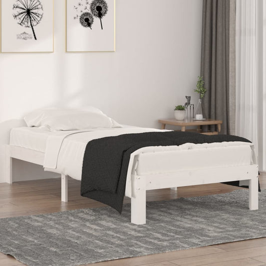vidaXL Bed Frame White Solid Wood 90x190 cm Single