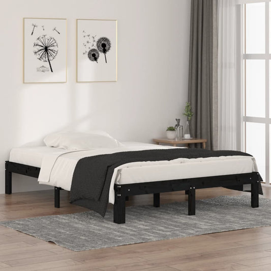 vidaXL Bed Frame Black Solid Wood 135x190 cm Double