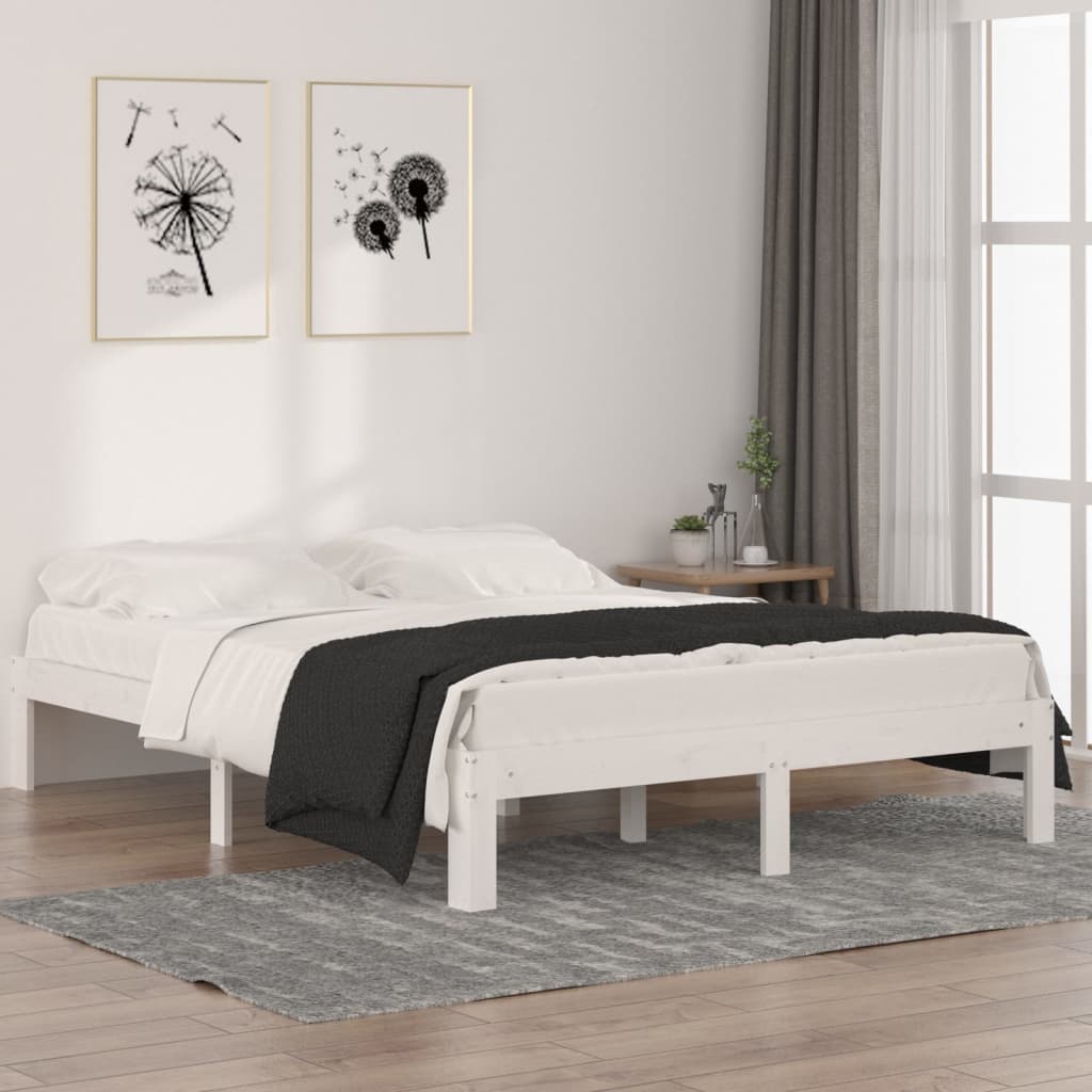 vidaXL Bed Frame White Solid Wood Pine 140x190 cm