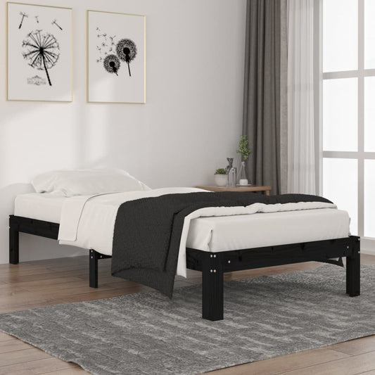 vidaXL Bed Frame Black Solid Wood Pine 90x200 cm