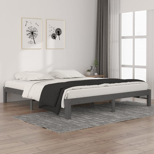 vidaXL Bed Frame Grey Solid Wood 180x200 cm Super King Size