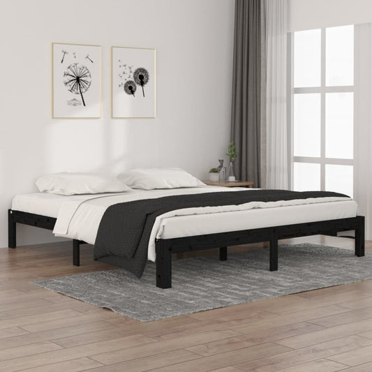 vidaXL Bed Frame Black Solid Wood 180x200 cm Super King Size