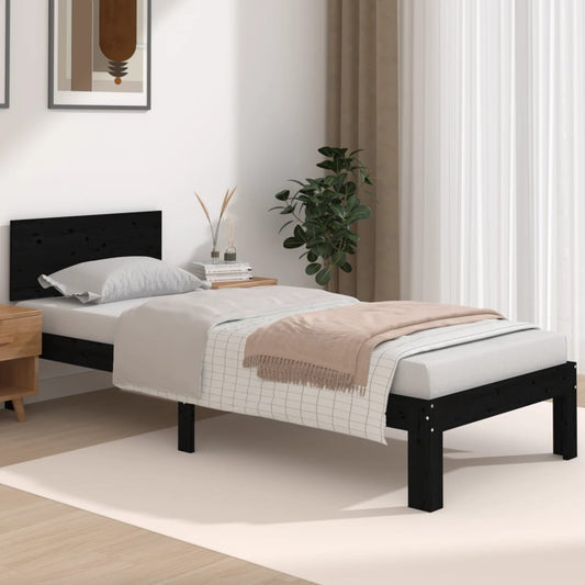 vidaXL Bed Frame Black Solid Wood 75x190 cm Small Single