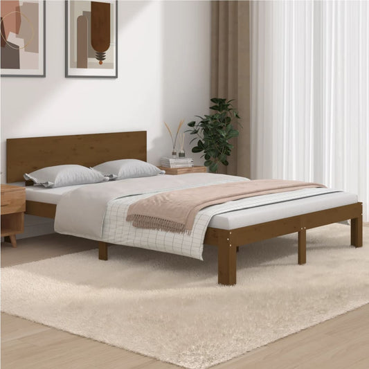 vidaXL Bed Frame Honey Brown Solid Wood 135x190 cm Double