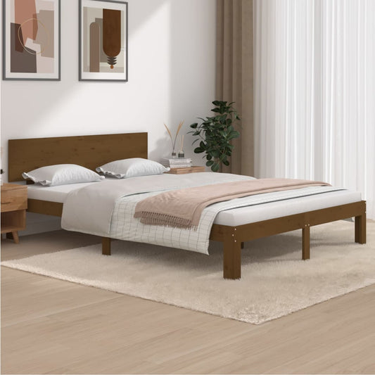vidaXL Bed Frame Honey Brown Solid Wood Pine 140x190 cm