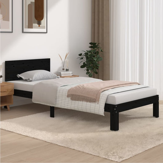 vidaXL Bed Frame Black Solid Wood Pine 90x200 cm