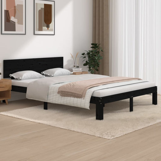 vidaXL Bed Frame Black Solid Wood Pine 140x200 cm