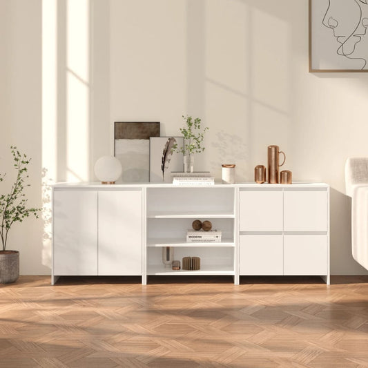 vidaXL 3 Piece Sideboard High Gloss White Engineered Wood