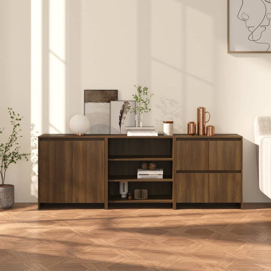vidaXL 3 Piece Sideboard Brown Oak Engineered Wood