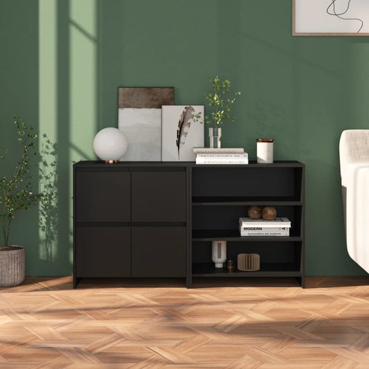 vidaXL 2 Piece Sideboard Black Engineered Wood