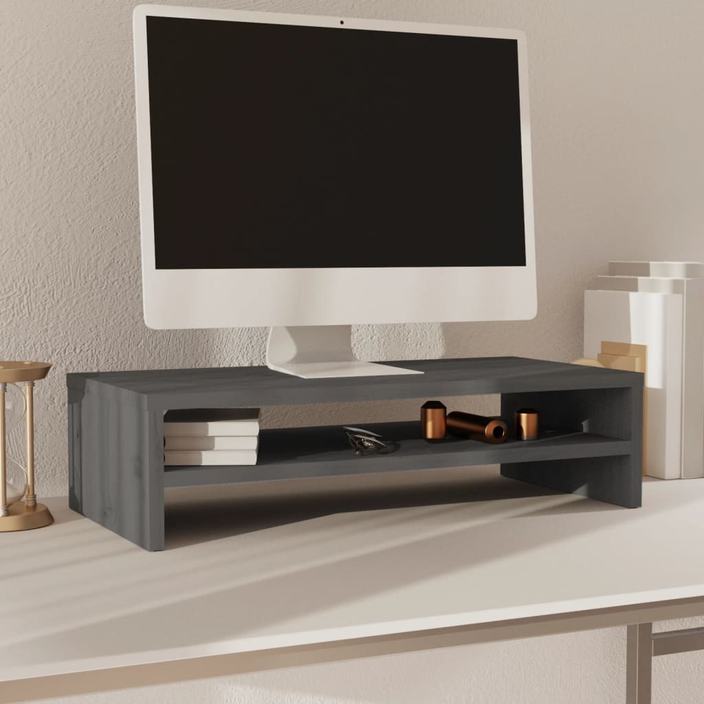vidaXL Monitor Stand Grey 50x24x13 cm Solid Wood Pine