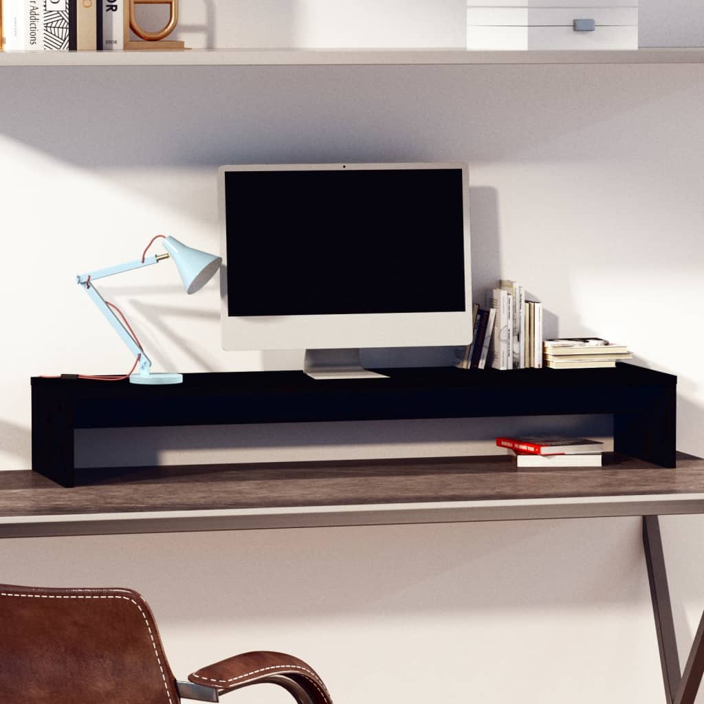 vidaXL Monitor Stand Black 100x27x15 cm Solid Wood Pine