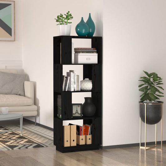 vidaXL Book Cabinet/Room Divider Black 51x25x132 cm Solid Wood Pine