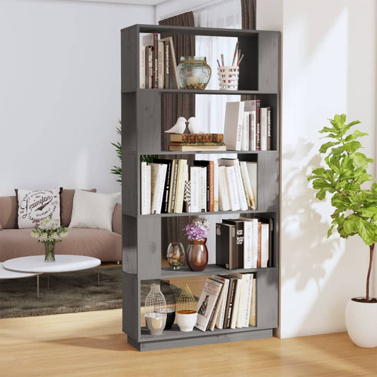 vidaXL Book Cabinet/Room Divider Grey 80x25x163.5 cm Solid Wood Pine