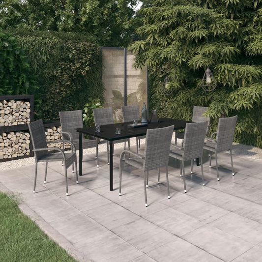 vidaXL 9 Piece Garden Dining Set Grey and Black