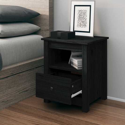 vidaXL Bedside Cabinet Black 40x35x49 cm Solid Wood Pine