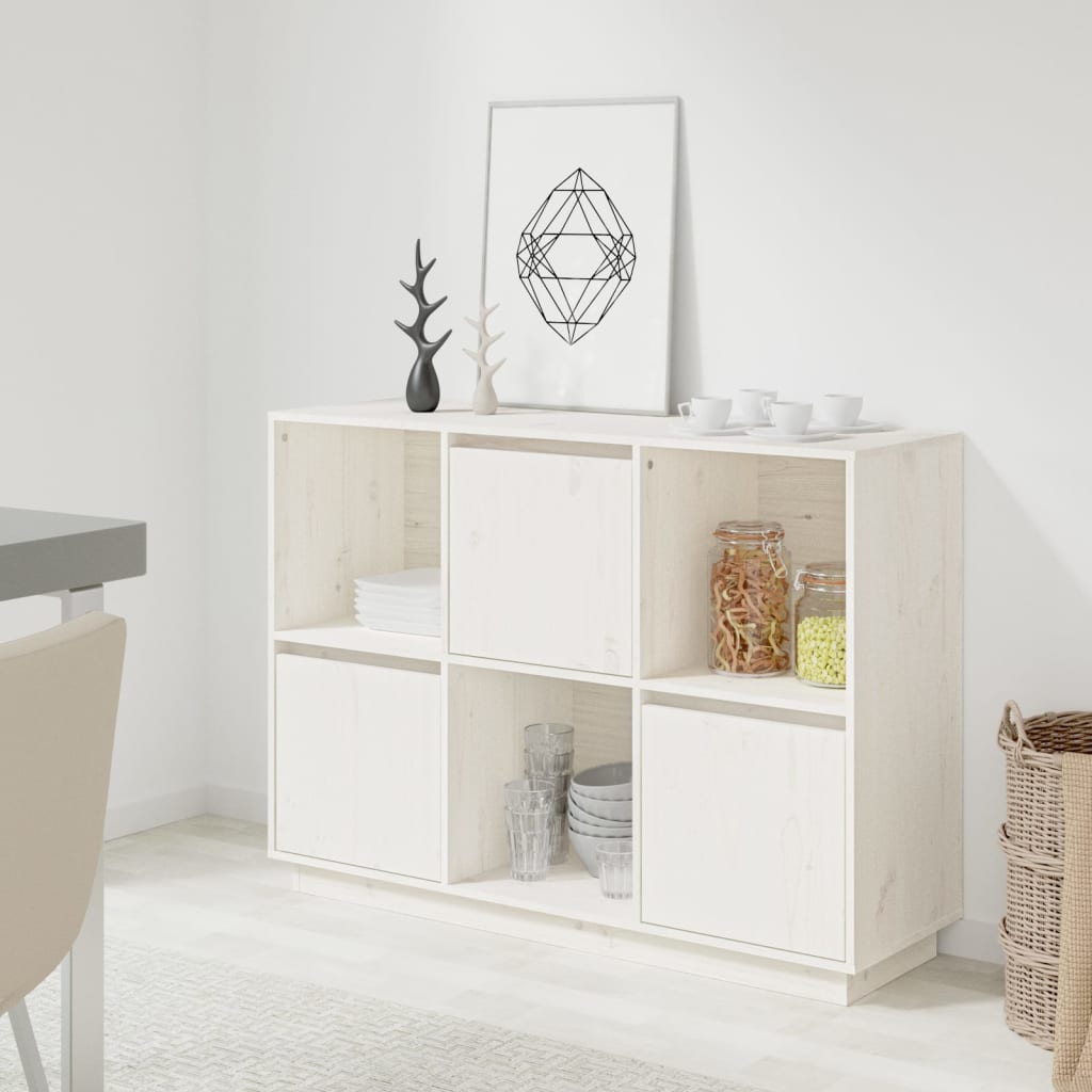 vidaXL Sideboard White 110.5x35x80 cm Solid Wood Pine