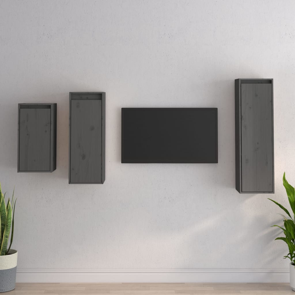 vidaXL TV Cabinets 3 pcs Grey Solid Wood Pine