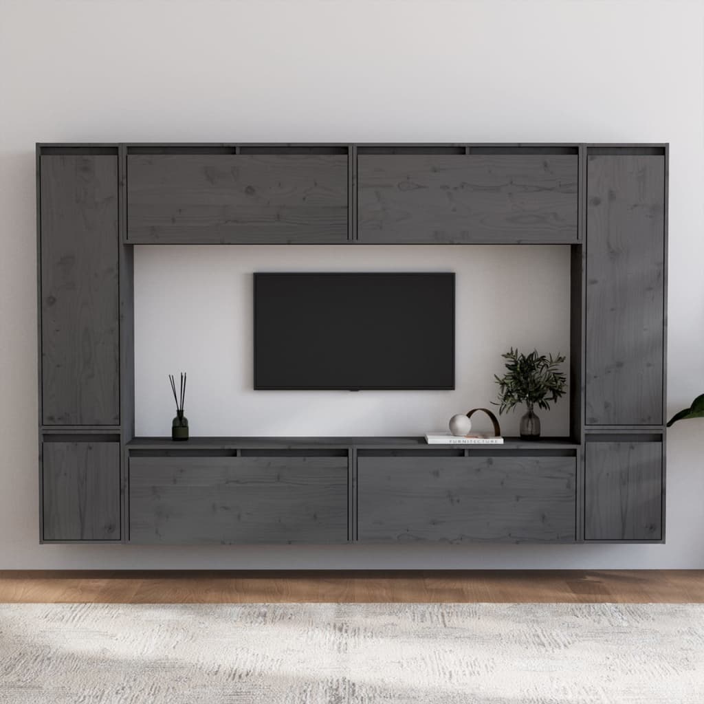 vidaXL TV Cabinets 8 pcs Grey Solid Wood Pine