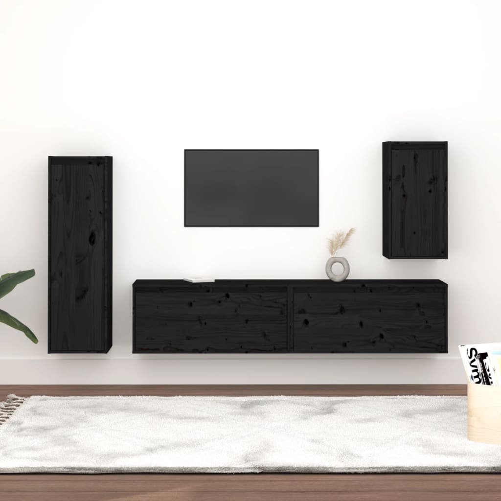 vidaXL TV Cabinets 4 pcs Black Solid Wood Pine