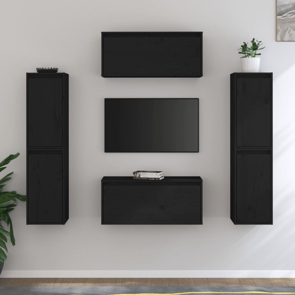 vidaXL TV Cabinets 6 pcs Black Solid Wood Pine