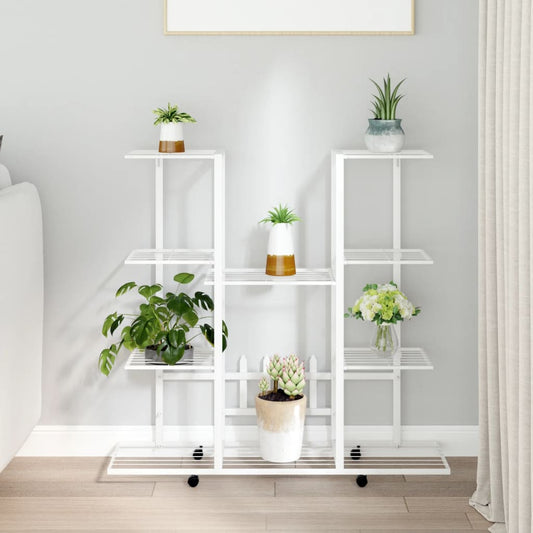 vidaXL Flower Stand with Wheels 94.5x24.5x91.5 cm White Iron